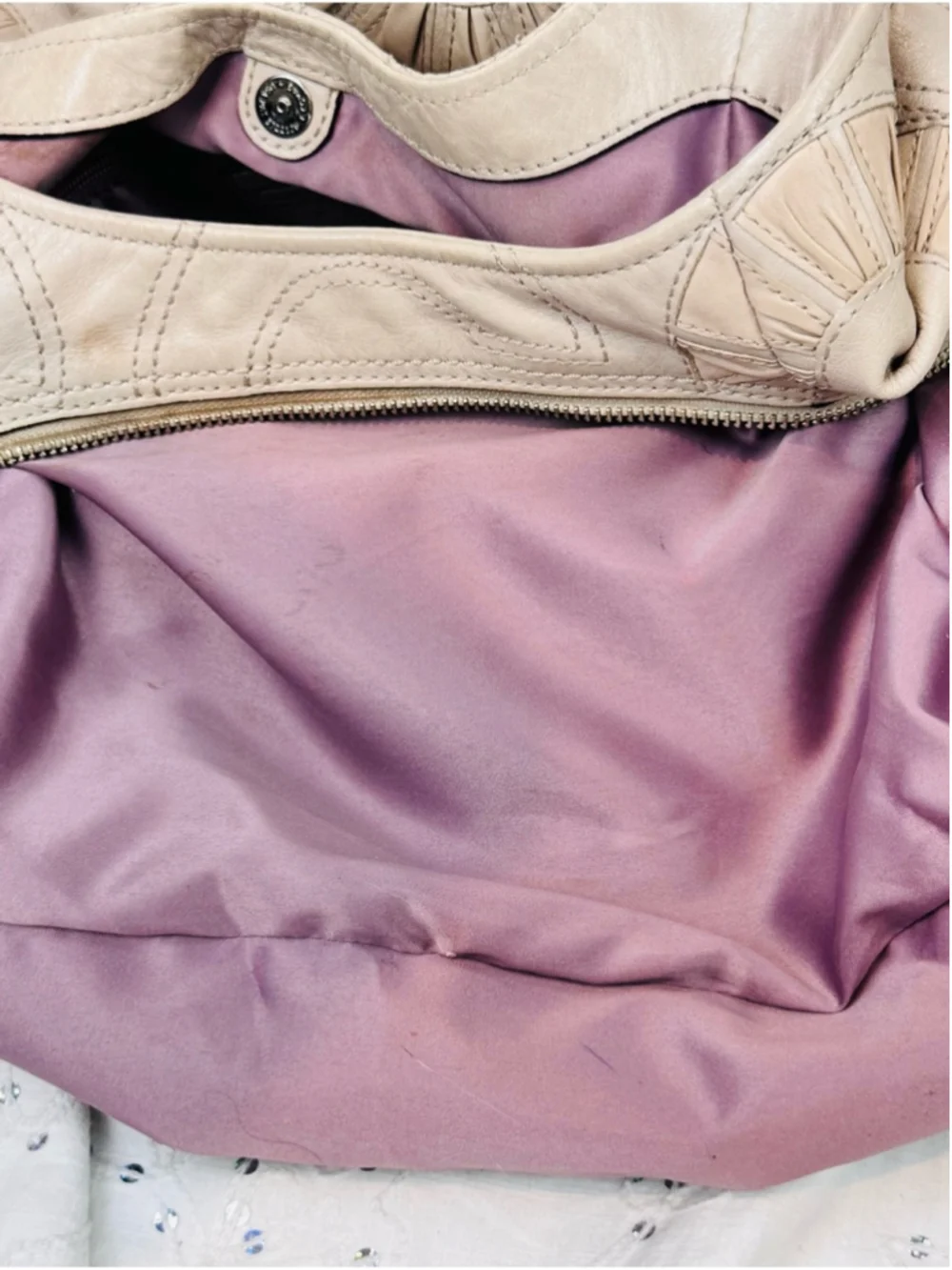 Coach 2010 Madison Maggie Putty Leather Op Art Shoulder Bag Lavender lining